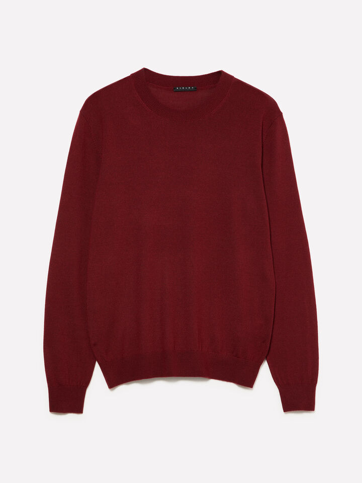 Pull en laine mélangée rouge grenat - pulls col rond pour homme - Bordeaux | Sisley image number 1